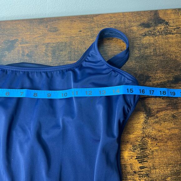Lands End Womens 14L Long Navy One Piece Swimsuit Built-In Support V-Back Modest - Picture 9 of 9